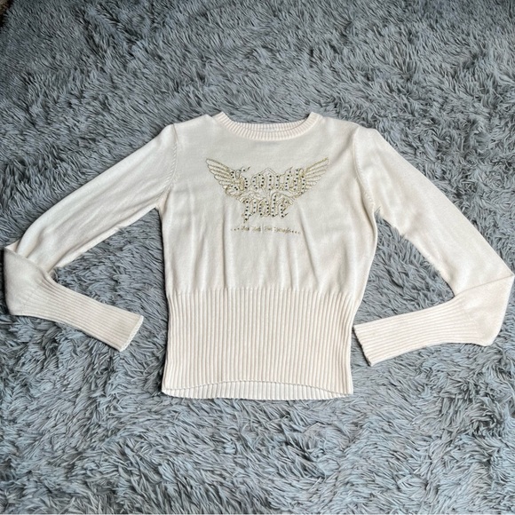 Southpole Sweater Womens Medium White Lightweight Spellout Cashmere Like Acrylic - Picture 1 of 8
